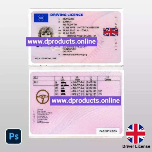 United Kingdom Driving License (DL) PSD Template