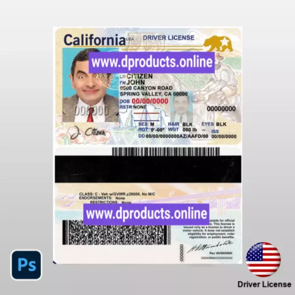 California Driving License (DL) PSD Template