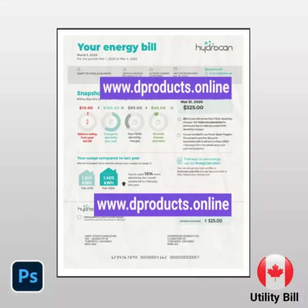 Canada Utility Bill PSD Template