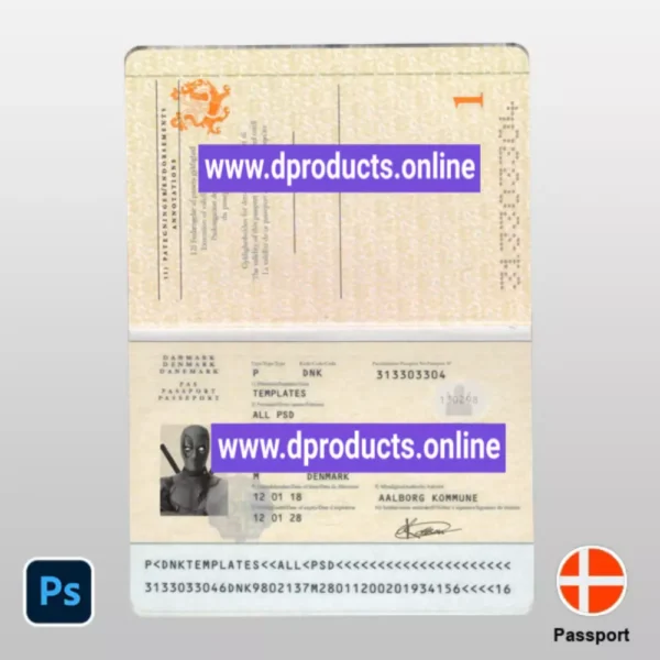 Denmark Passport Template PSD Format