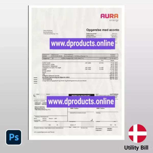 Denmark Utility Bill PSD Template