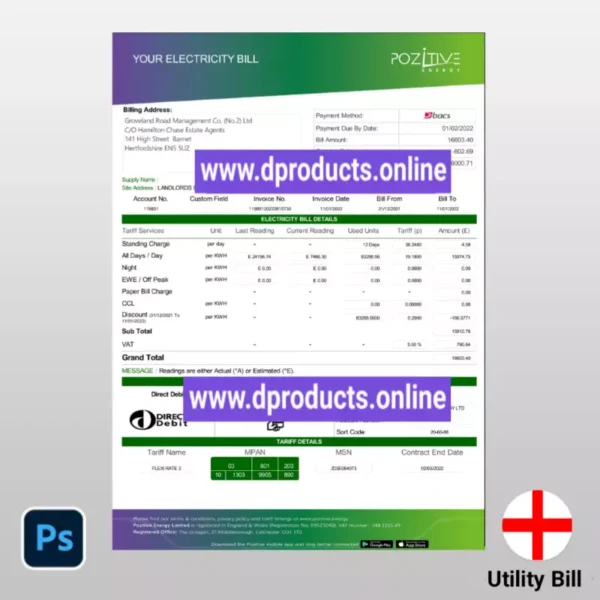 England Utility Bill PSD Template