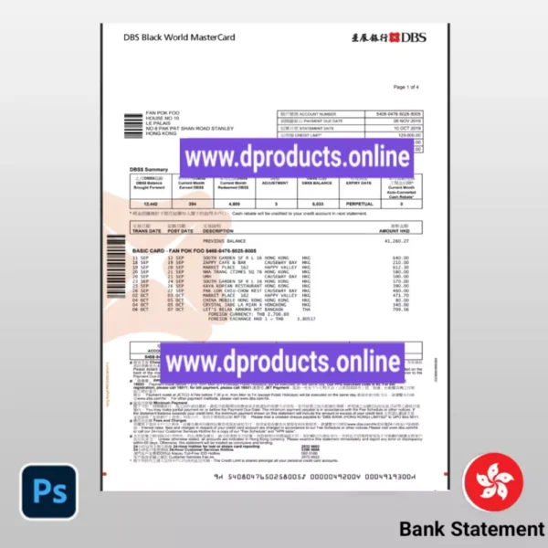 Hong Kong Bank Statement PSD Template