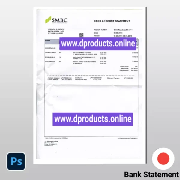 Japan Bank Statement PSD Template