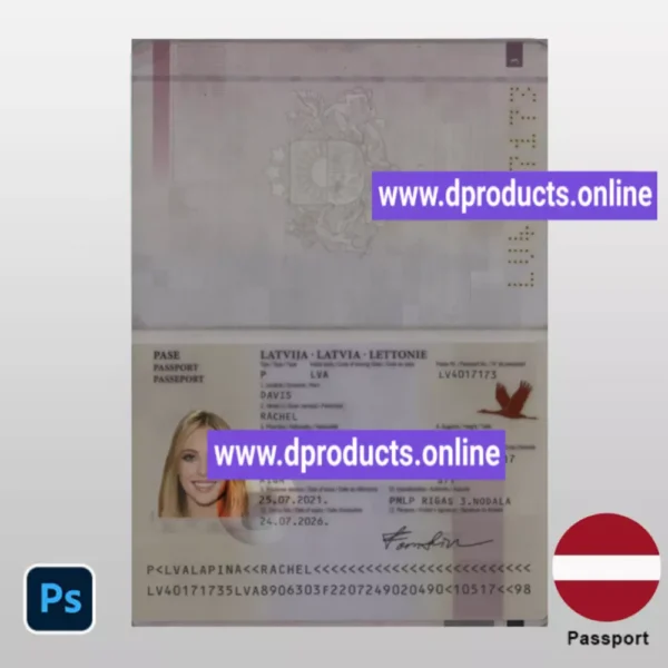 Latvia Passport PSD Template