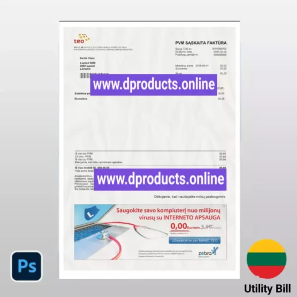 Lithuania Utility Bill PSD Template