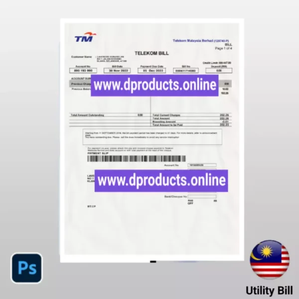 Malaysia Utility Bill PSD Template