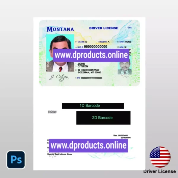 Montana Driving License (DL) PSD Template