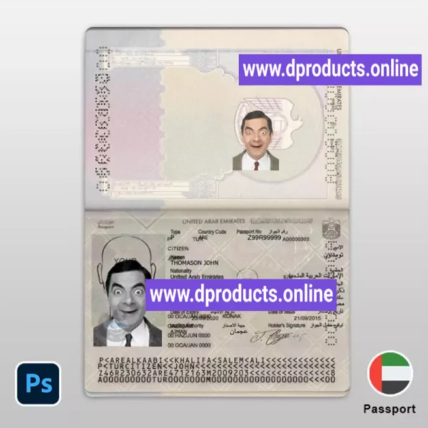 United Arab Emirates UAE Passport PSD Template