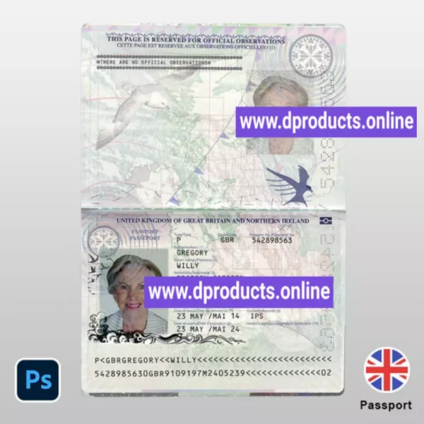 United Kingdom UK Passport PSD Template