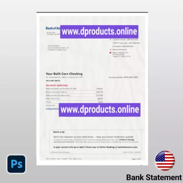 UNITED STATES (USA) Bank Statement PSD Template