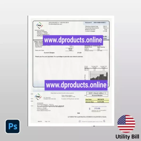 United States (USA) Utility Bill PSD Template