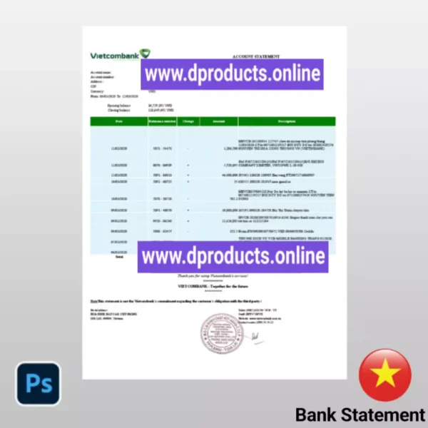 Vietnam Bank Statement PSD Template