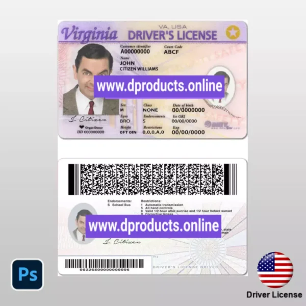 Virginia Driving License (DL) PSD Template