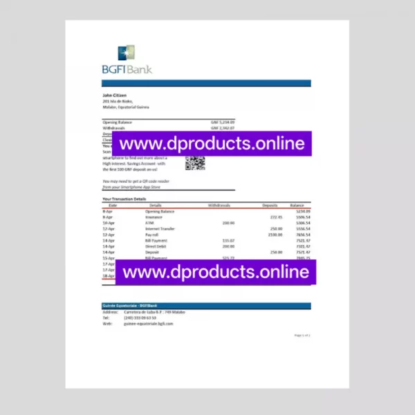 Equatorial Guinea Bank Statement PDF Template