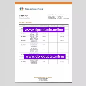 Guinea-Bissau Bank Statement PDF Template