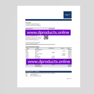 Cambodia Bank Statement PDF Template