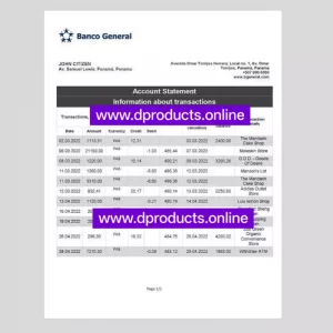 Panama Bank Statement PDF Template