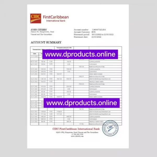 Saint Vincent and the Grenadines Bank Statement PDF Template