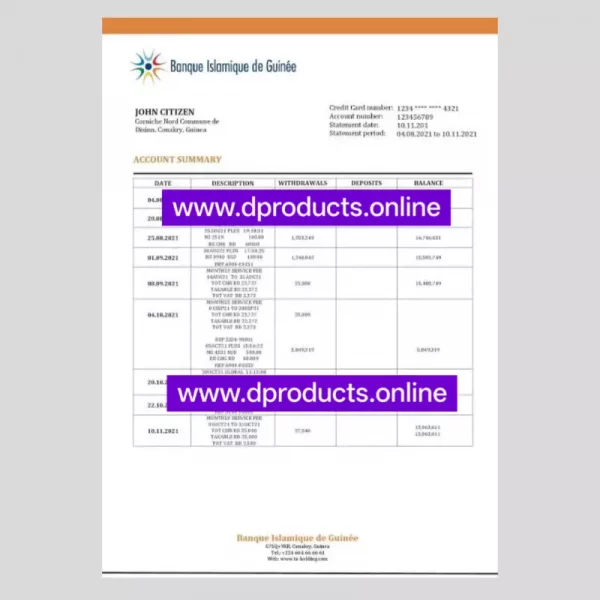 Guinea Bank Statement PDF Template