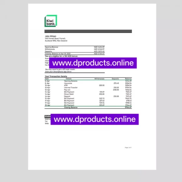 New Zealand Bank Statement PDF Template