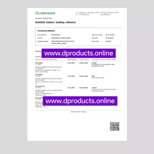 Russia Bank Statement PDF Template
