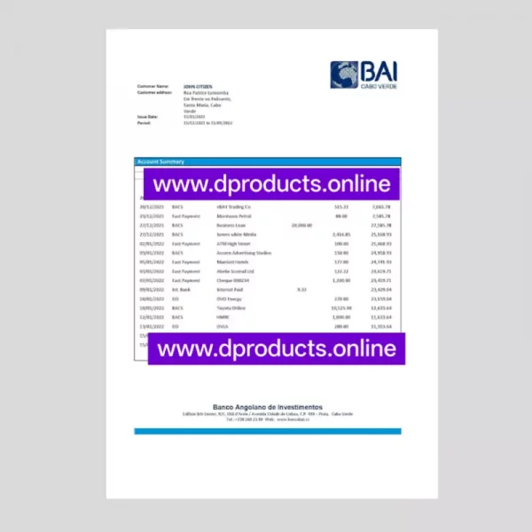 Cabo Verde Bank Statement PDF Template