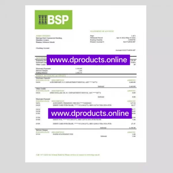 Solomon Islands Bank Statement PDF Template