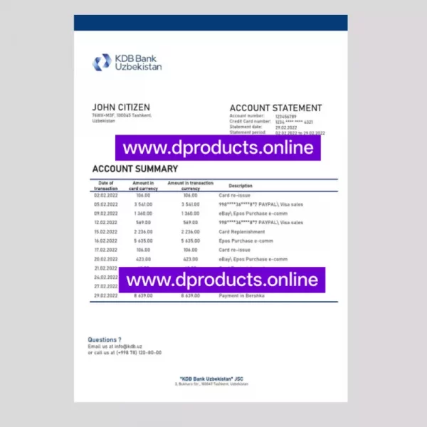 Uzbekistan Bank Statement PDF Template