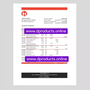 Kazakhstan Bank Statement PDF Template