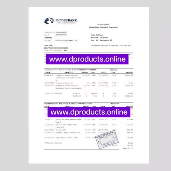 Moldova Bank Statement PDF Template
