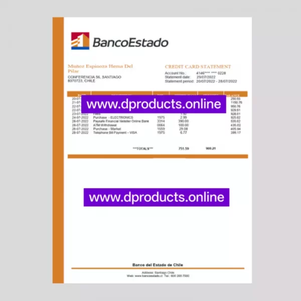 Chile Bank Statement PDF Template
