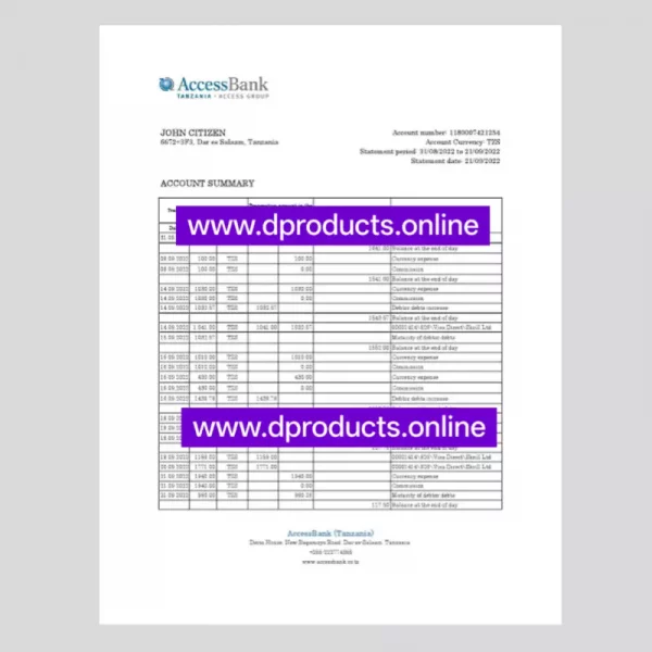 Tanzania Bank Statement PDF Template