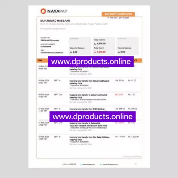 Pakistan Bank Statement PDF Template