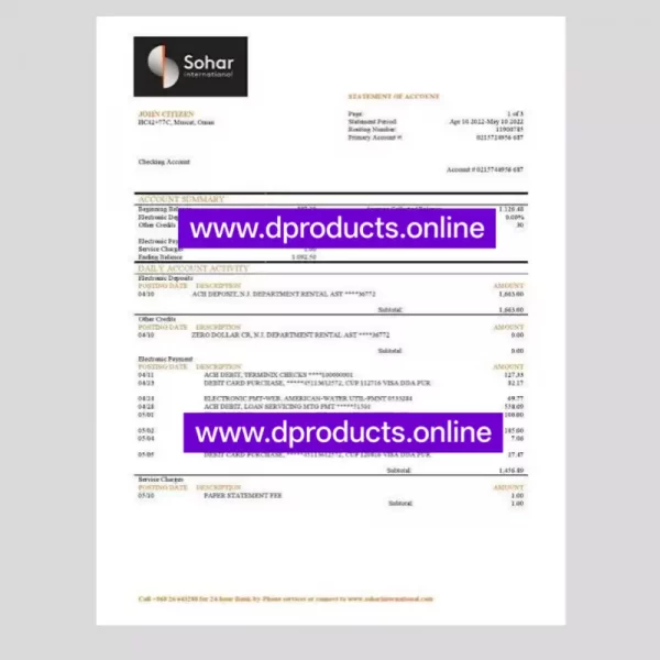 Oman Bank Statement PDF Template