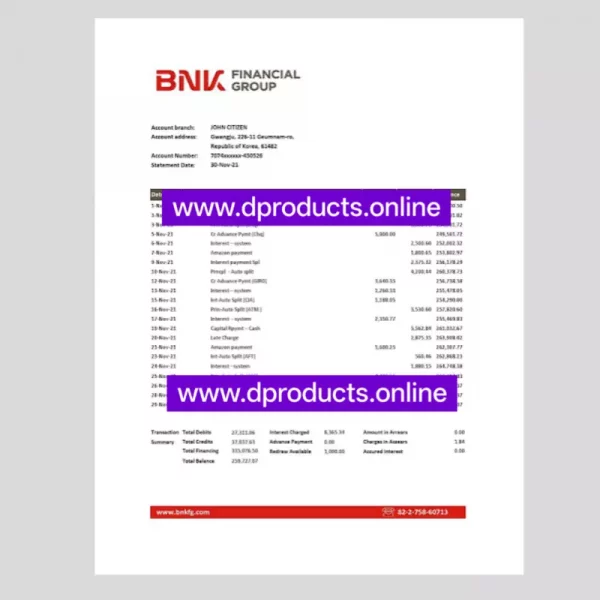 North Korea Bank Statement PDF Template