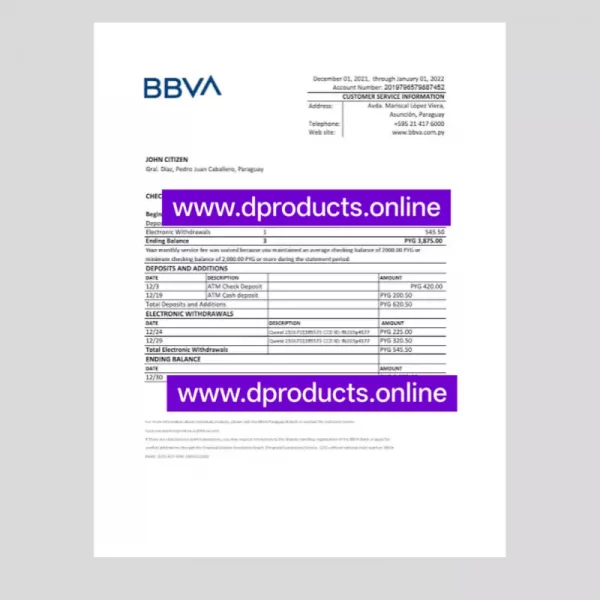 Paraguay Bank Statement PDF Template
