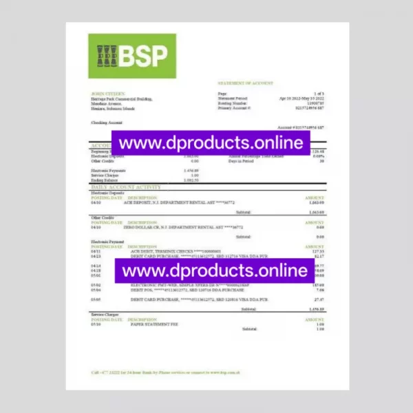San Marino Bank Statement PDF Template