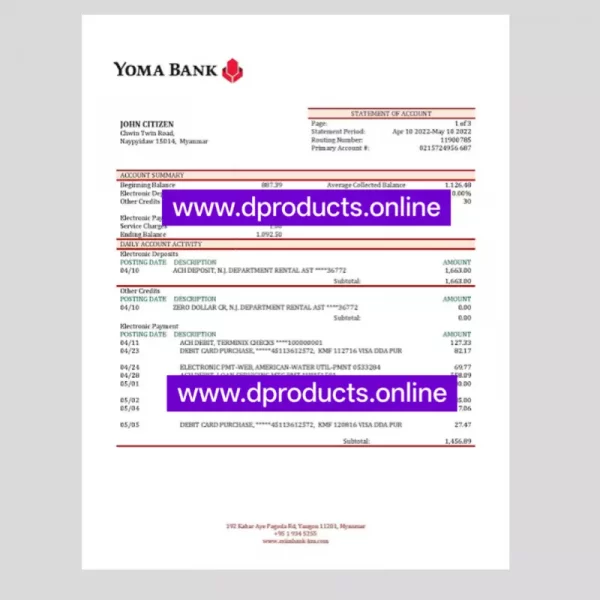 Myanmar Bank Statement PDF Template