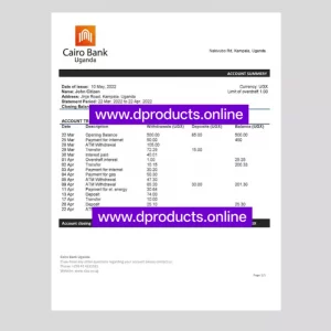 Uganda Bank Statement PDF Template