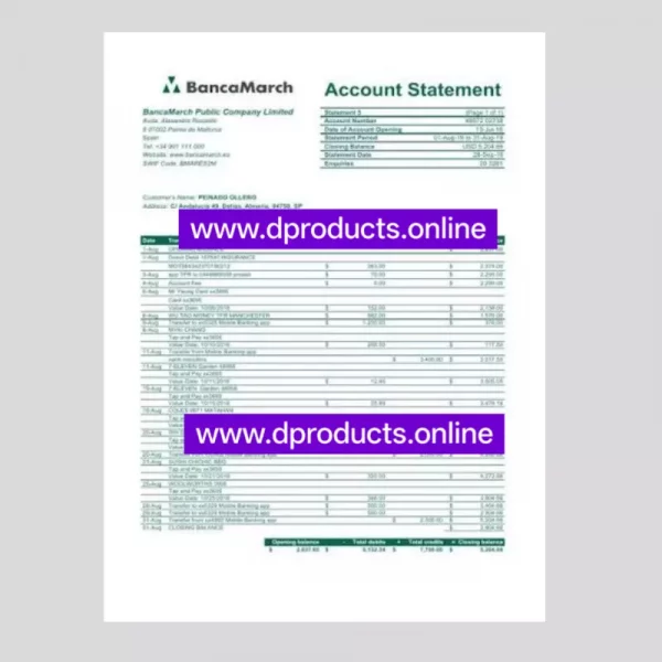 Costa Rica Bank Statement PDF Template