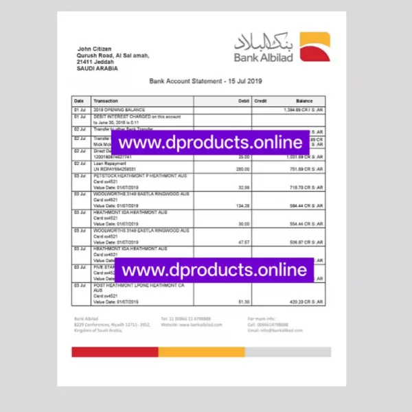 Saudi Arabia Bank Statement PDF Template
