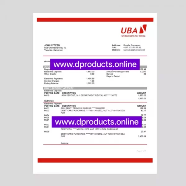 Cameroon Bank Statement PDF Template