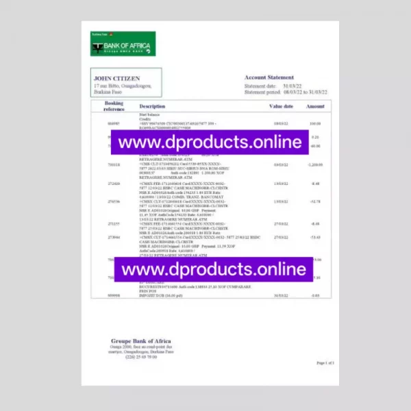 Burkina Faso Bank Statement PDF Template