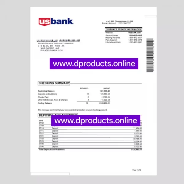 United States Bank Statement PDF Template