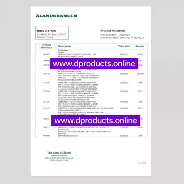 Finland Bank Statement PDF Template