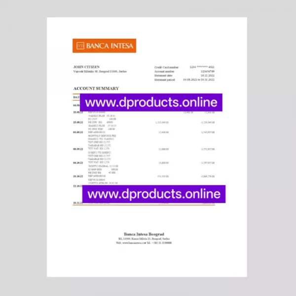 Serbia Bank Statement PDF Template