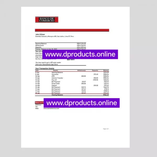 Peru Bank Statement PDF Template
