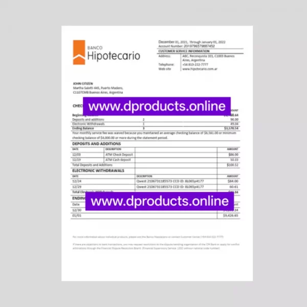 Argentina Bank Statement PDF Template
