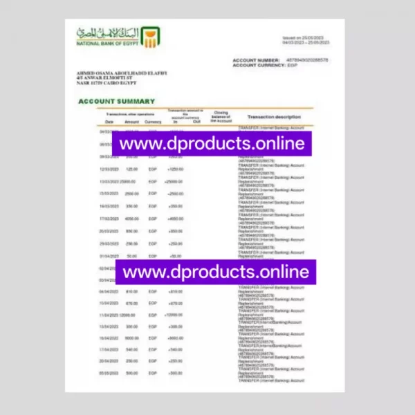 Egypt Bank Statement PDF Template